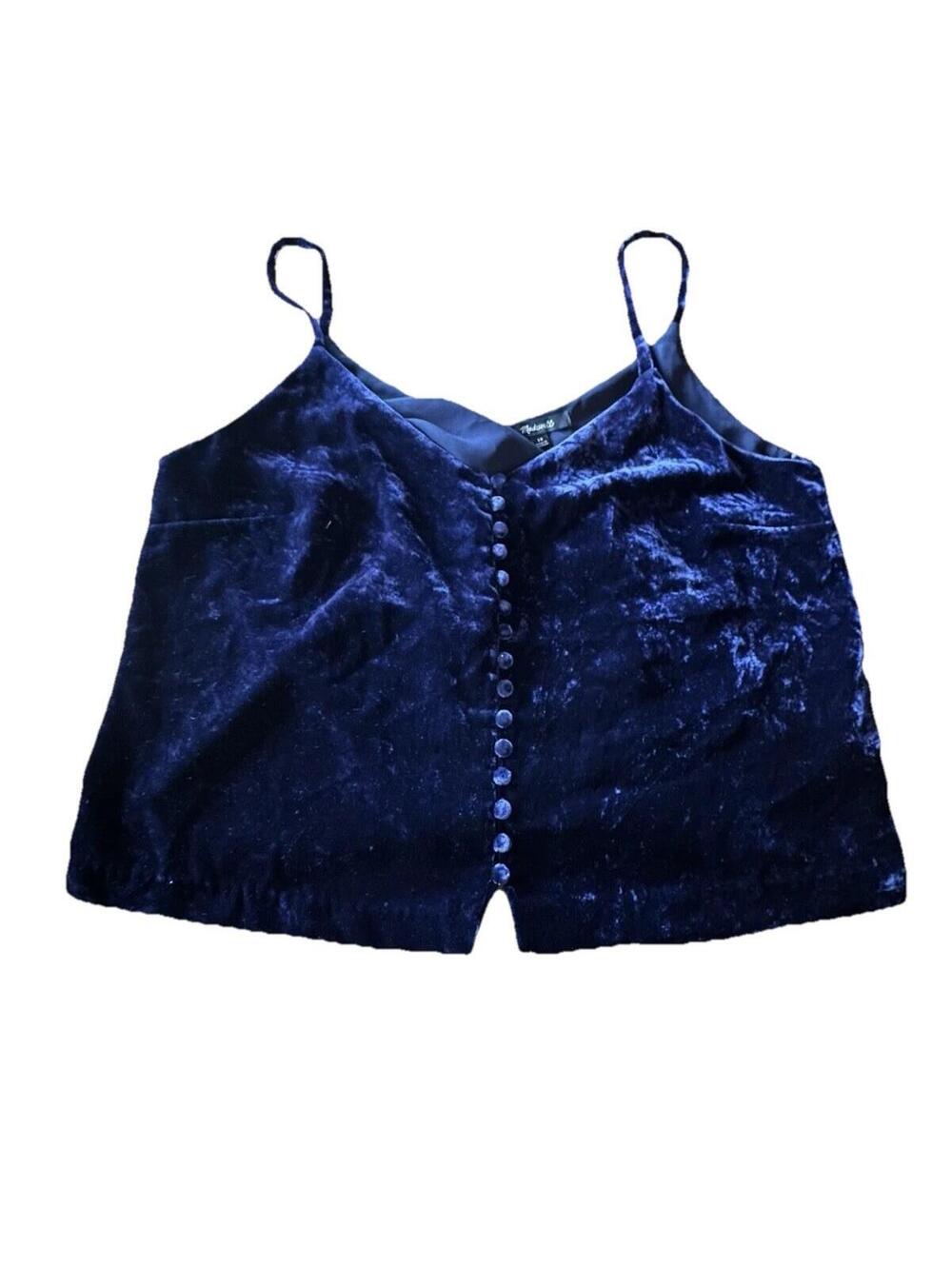 Madewell Midnight Blue Crushed  Velvet Button Up Cami Boho Moody Witchy Sz 10